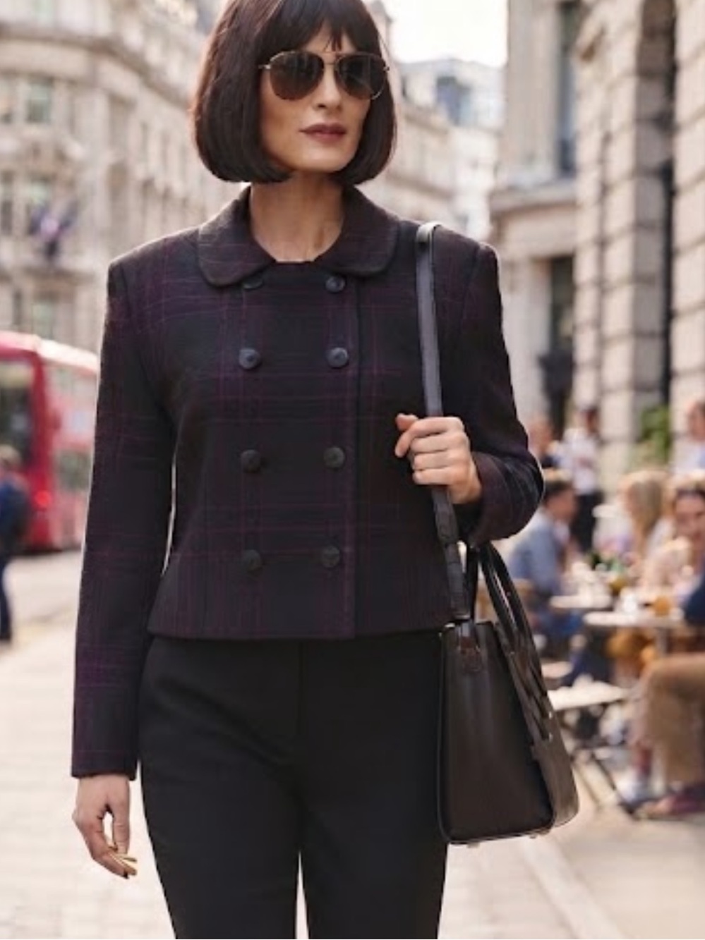 NWT Jones New York plaid double breasted wool cropped blazer
